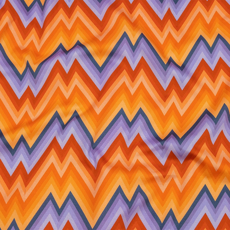 Stretch Cotton Sateen - Purple and Yellow Zig Zags - Sweet Vibes Print - Mood Exclusive Groove Collection