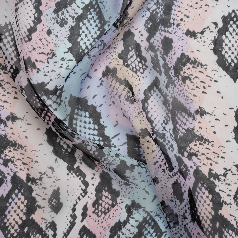 Silk Voile Print - Pastel Rainbow Diamonds and Black Snakeskin - Deadstock