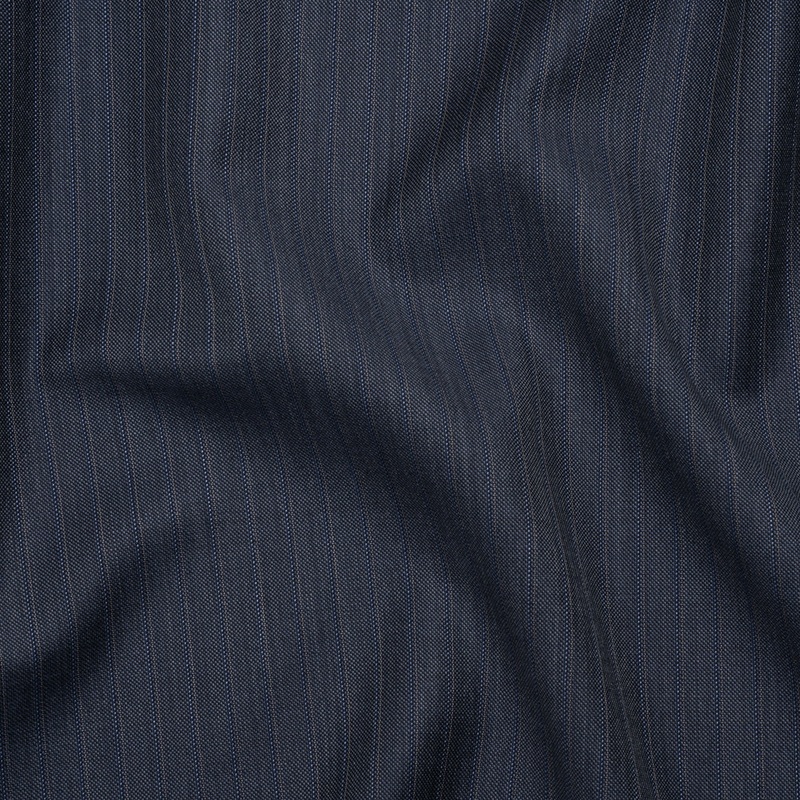 Super 150 Wool Suiting Made in Italy - Blue, Gray and White Shadow Stripes- Deadstock