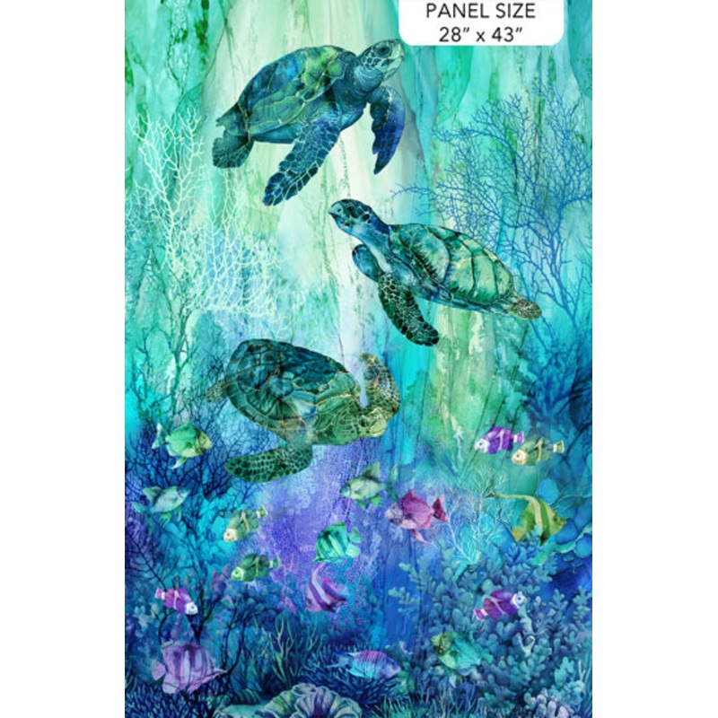 Turq Multi Panel Coral Reef Cotton Fabric Per Yard