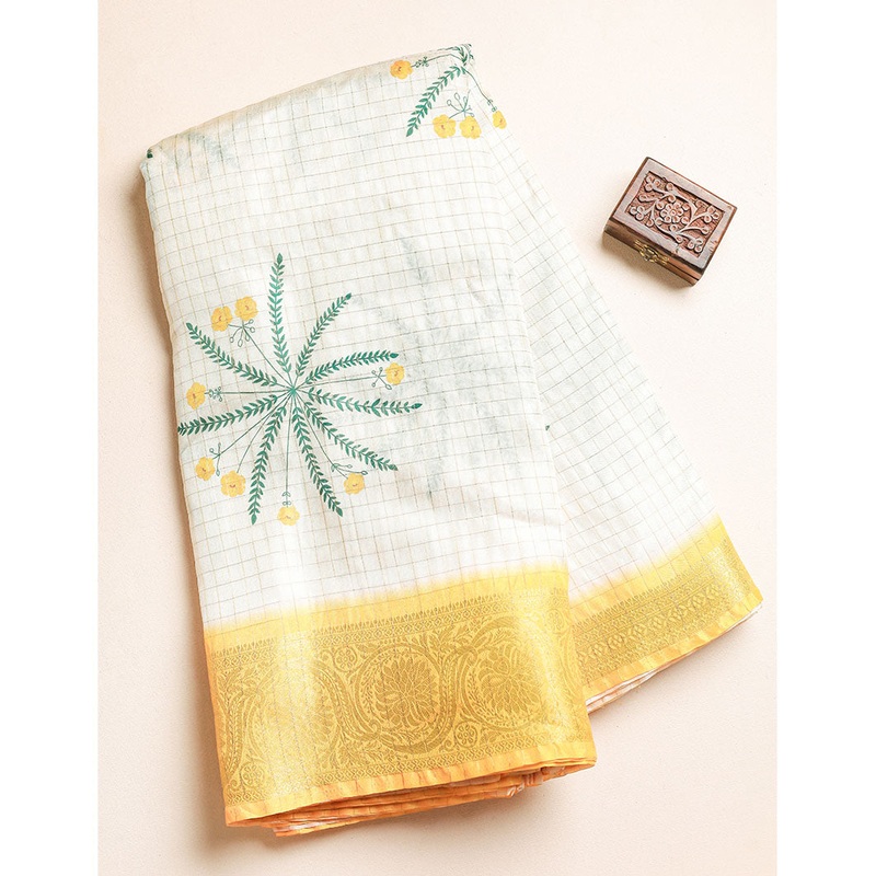 Dola silk jari checkered fabric