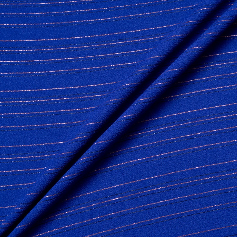 Metallic Striped Electric Blue Wool Crpe