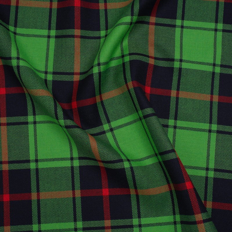 Virgin Wool Twill Made in Italy - Lime Green, Black and Red Plaid