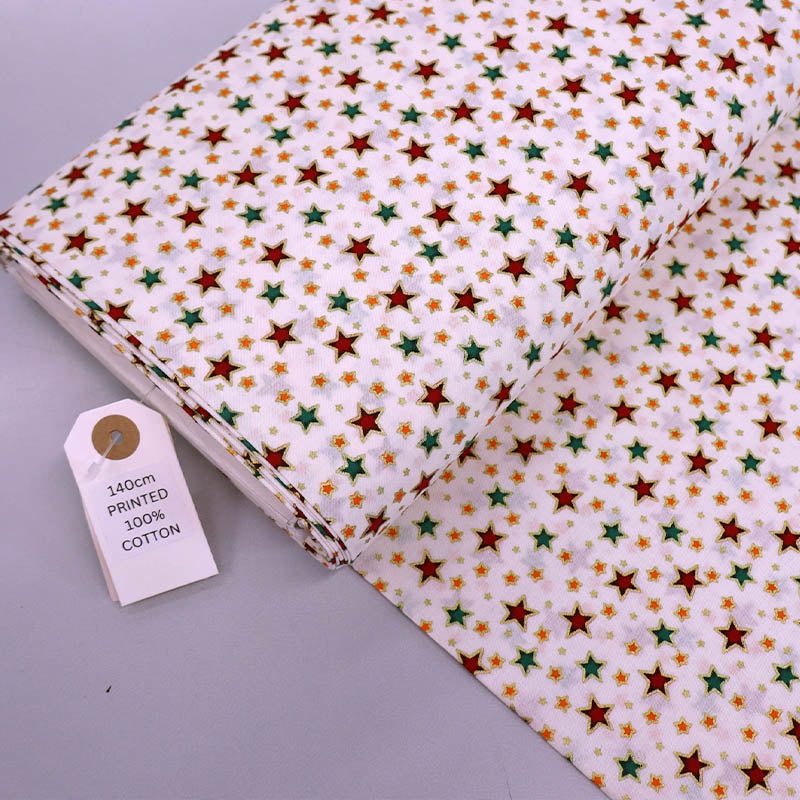 White Metallic Christmas Cotton - Gold Seeing Stars