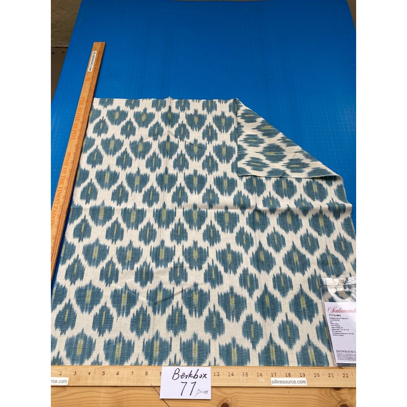 63 Berkbox77 Square Printed Fabrics by Scalamandre Adras Ikat Weave Peacock Cotton Blue Green White MSRP USD 150/y