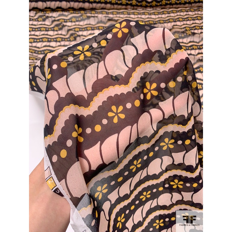 Anna Sui Daisy Dots Printed Silk Chiffon - Blush / Yellow / Black