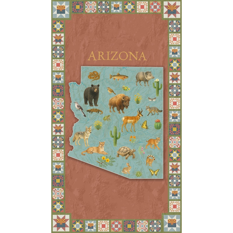Arizona & New Mexico Shop Hop 2027 Whistler Studios 55684DP-1 Multi Arizona State Panel Cotton
