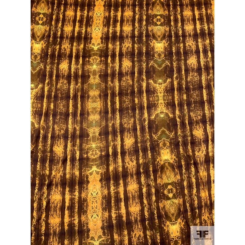 Demonic Inspired Printed Silk Jersey Knit - Golden Yellow / Dark Brown / Green / Purple
