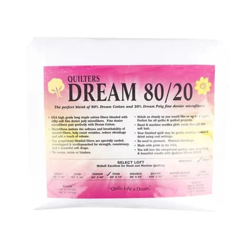 Quilters Dream - 80/20 White Batting - Twin - 93x72