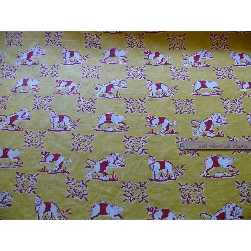 Scalamandre Medici Italian Country Animals Print Linen Red & Whi