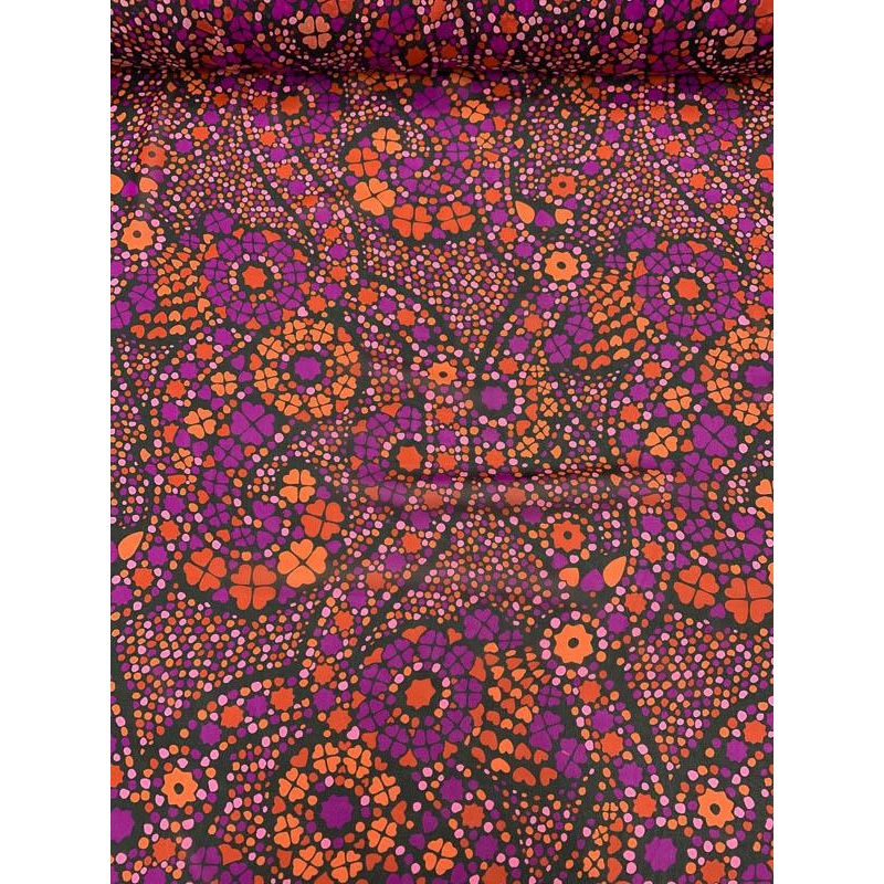 Stars and Hearts in Swirl Printed Silk Chiffon- Magenta / Red / Pink / Black
