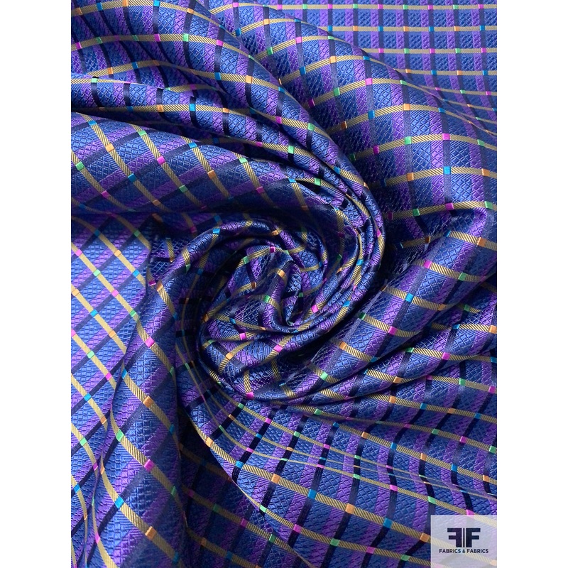 Timeless Grid Plaid Silk Necktie Jacquard Brocade - Blue / Purple / Navy / Multicolor