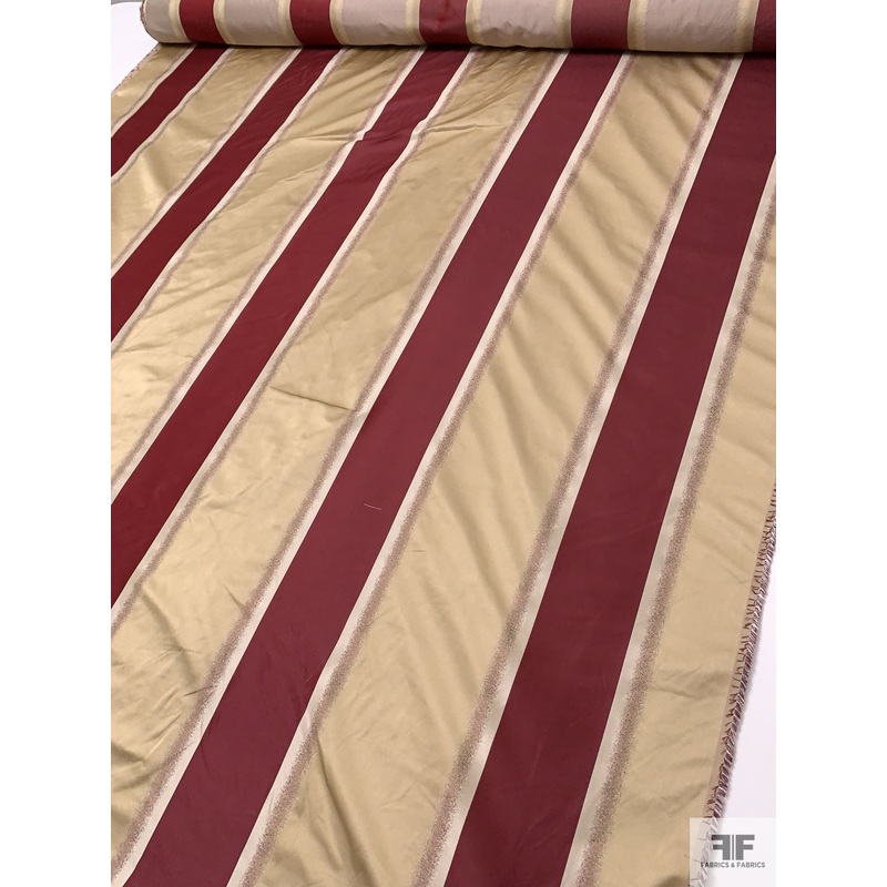 Vertical Striped Yarn-Dyed Silk Taffeta - Maron / Khaki / Light Taupe