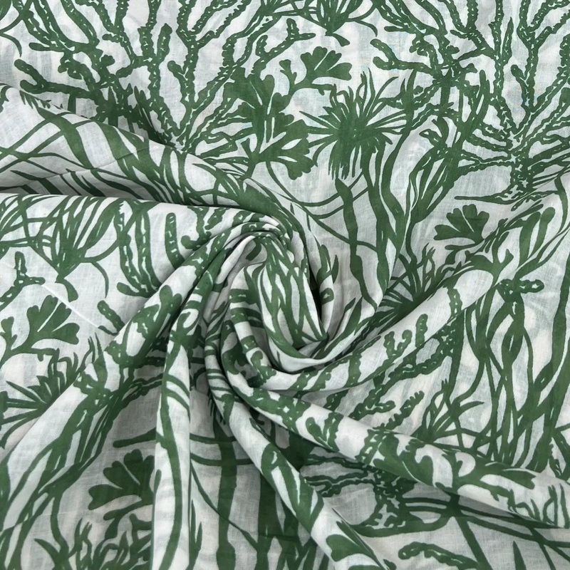 White Green Floral Jal Mul Cotton Printed