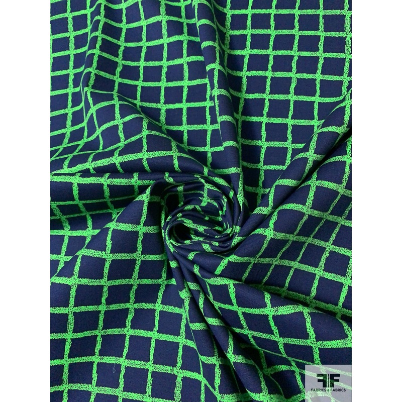 Windowpane Check Super Stretchy Cotton Twill - Navy / Green