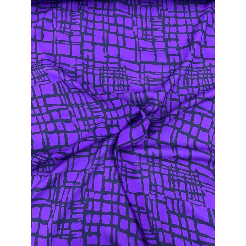 Abstract Lattice-Plaid Printed Silk Georgette - Purple / Black