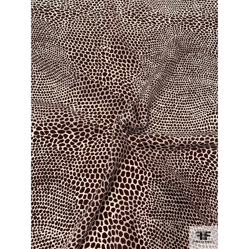 Alligator Skin Printed Silk Crepe de Chine - Chocolate Brown / Ivory