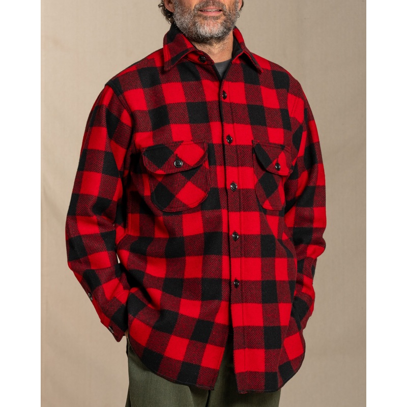 Long Tail Wool Button Down Shirt - Tall 45 - Green Black 2" Buffalo Check