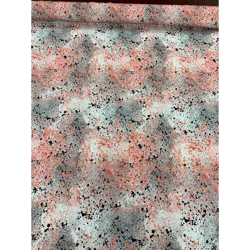 Splatter Printed Silk Crepe de Chine - Coral / Black / White