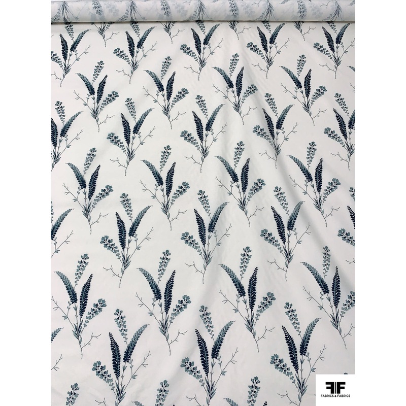 Stalk Floral Printed Fine Cotton Lawn - White / Dusty Seafoam / Midnight Teal
