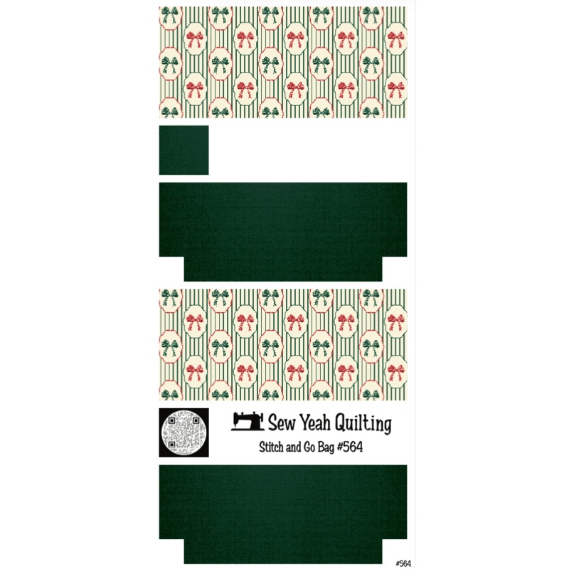 Stitch & Go Bag #564 - Christmas Bows & Stripes on Green
