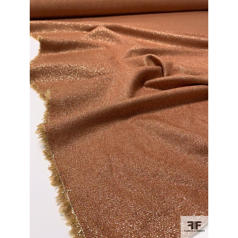Italian Brushed Wool Tweed Suiting with Lurex Fibers - Caramel / Dusty Coral / Gold