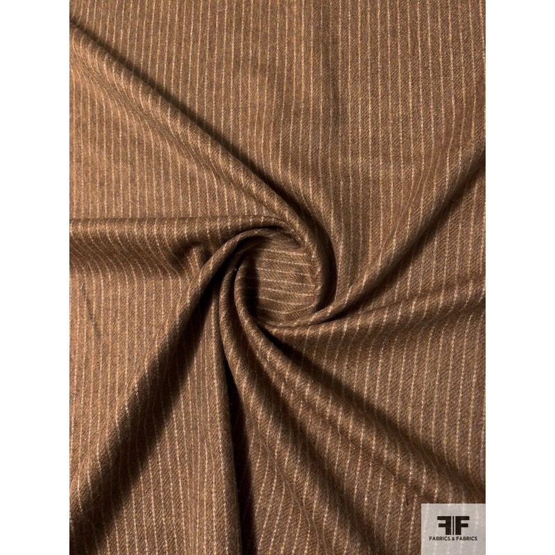 Italian Vertical Striped Wool Suiting - Brown / Light Grey