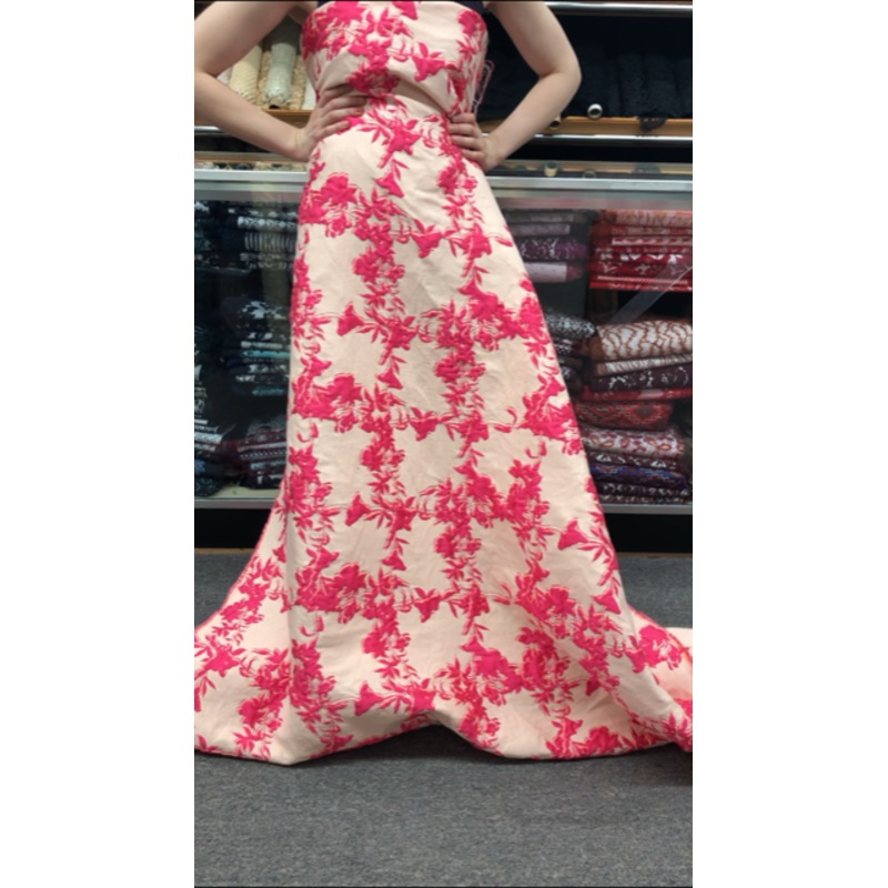 Raised Floral Brocade - Magenta/Light Pink