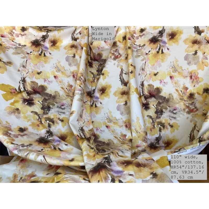 Scalamandre Lynton Wide Marigold Gold Yellow Wild Flowers Cotton 110"wide Impressionism! MSRP USD 236/yard