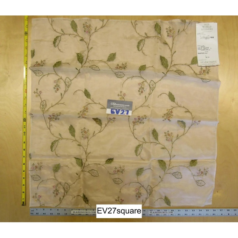 Scalamandre Old World Weavers Francesca Pastel Green Sheer Silk Embroidery Viscose - Square