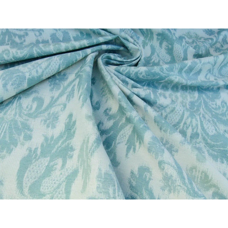 Scalamandre Renaissance Hardy Damask Aquas On Crme Blue White Cotton Viscose MSRP USD 218/Y