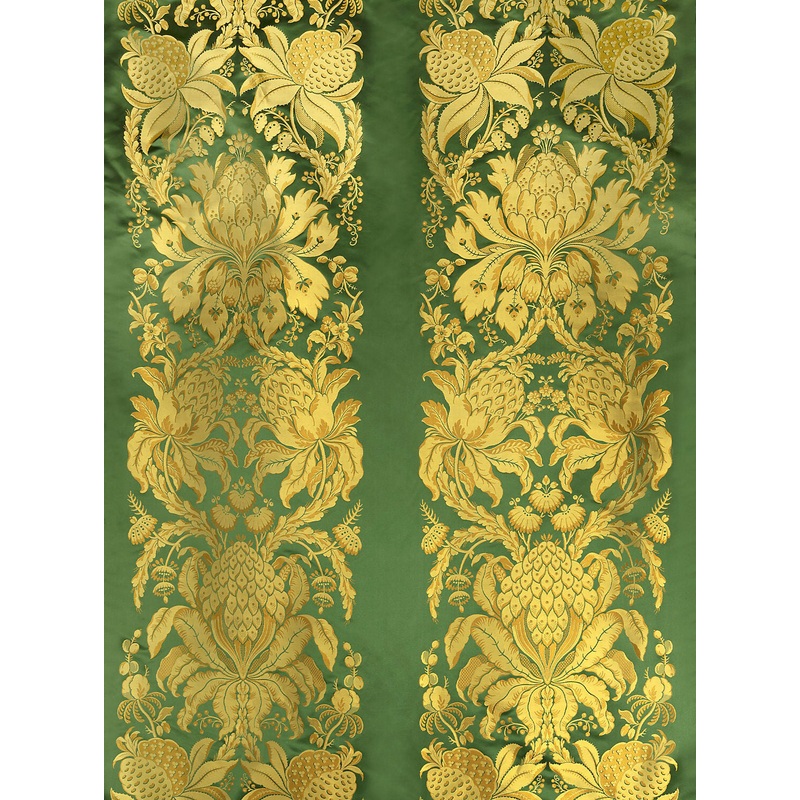 Special Order Scalamandre Tassinari & Chatel Les Ananas 51" in Vert Green Gold Historical Silk Lampas Pineapple Neoclassical MSRP USD5616/repeat