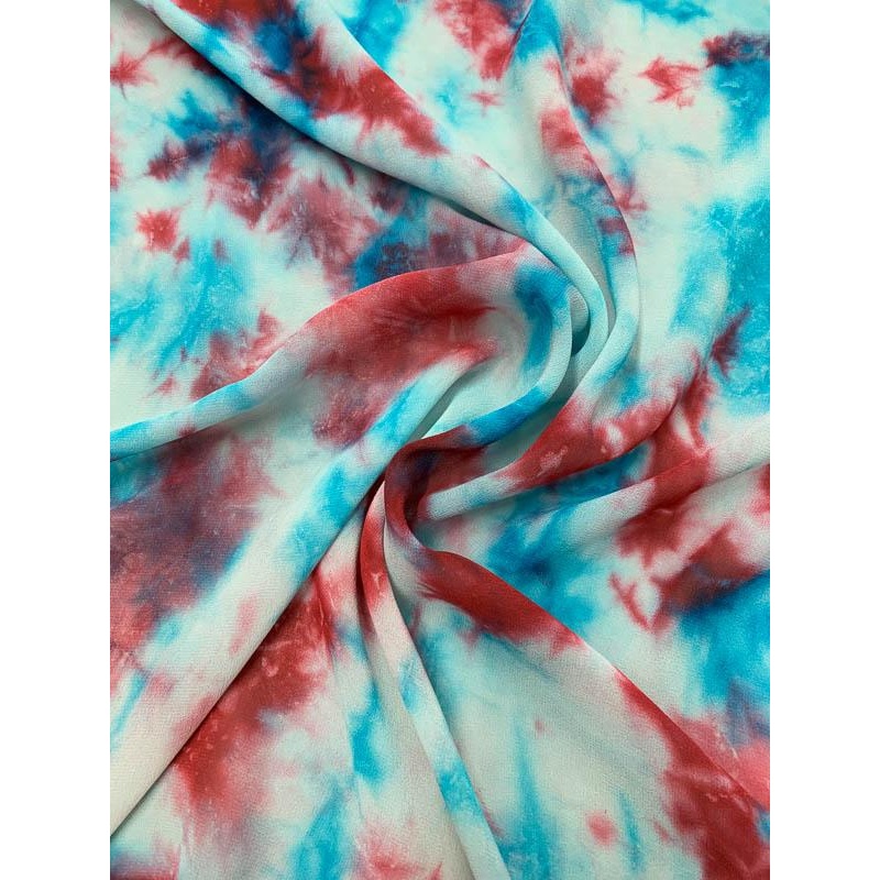 Tie-Dye Printed Silk Chiffon - Blue / Red / White