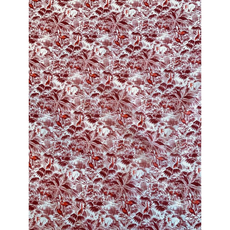 Tropical Landscape Printed Silk and Cotton Voile - Maroon / Red / Ivory