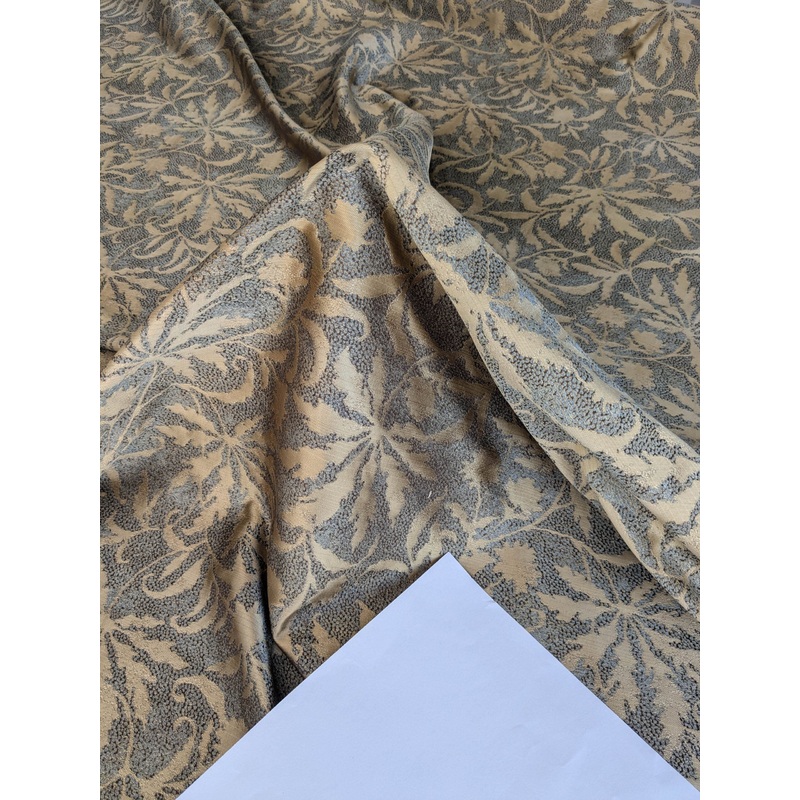 by yard 100% Silk Jacquard Palm Japanese Maple Leaf Foliage Magic "Pool" Blue Brown