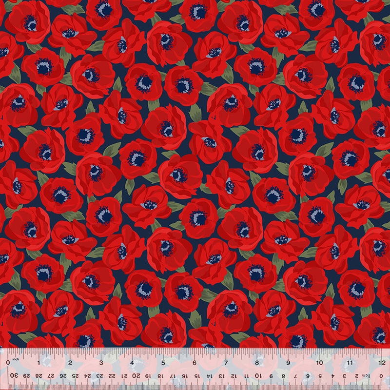 Sabrina Whistler Studios 53478-2 Indigo Anemones Cotton