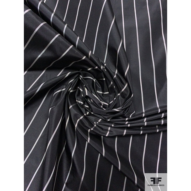 Vertical Striped Silk Taffeta - Black / Light Grey