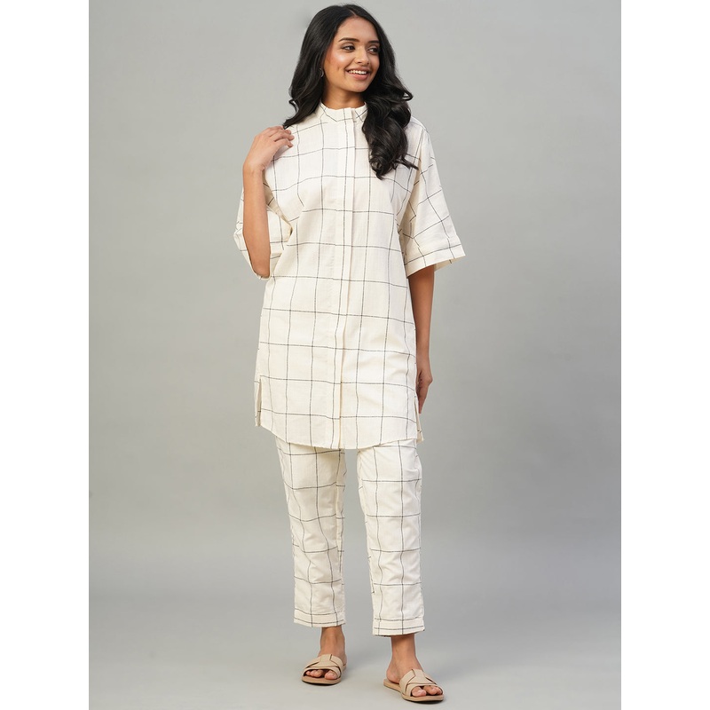 Women's Natural/Black 100% Cotton Boxy Fit Kurta NATURAL/BLACK