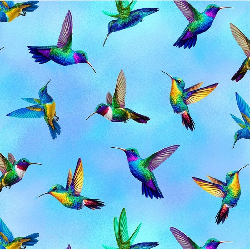 44" - Timeless Treasures - FLYING HUMMINGBIRDS - 100% Cotton