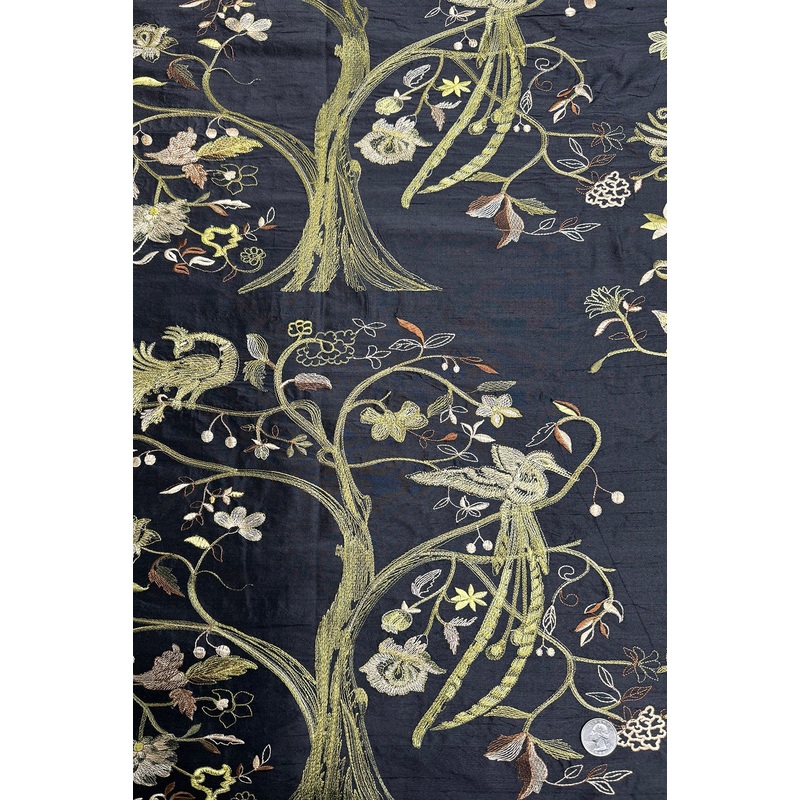 Black/Multicolor Embroidered Dupioni Silk MED-358/4