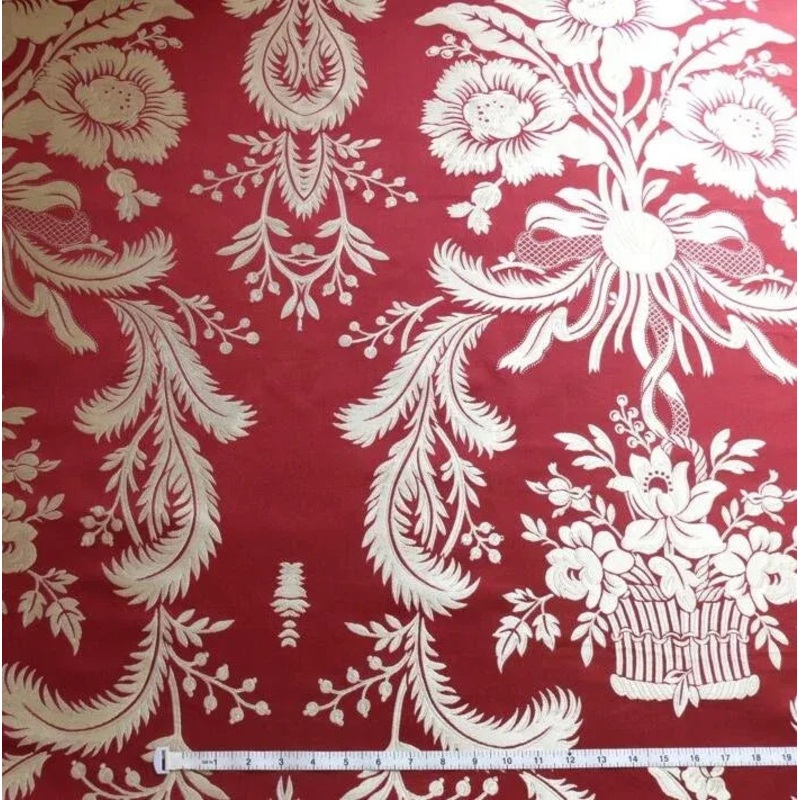 BY Yard Scalamandre "readbourne Bouquet" Silk Lampas Red White Neoclassical, Scarlet