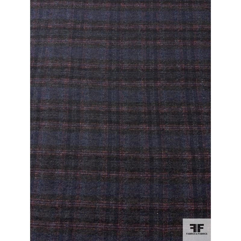 Italian Plaid Brushed Wool Gauze Suiting - Navy / Bllack / Red
