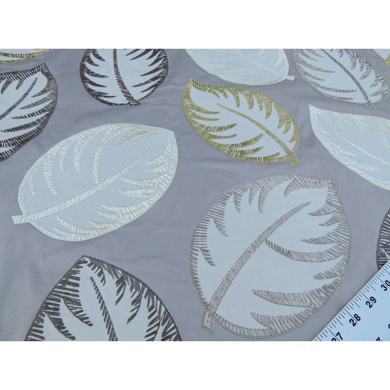 Scalamandre Palmer Grey Applique And Embroidery Leaves Pattern Blue by Hinson MSRP USD 367/y