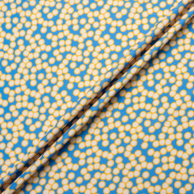 Yellow Spot Printed Blue Silk Panama