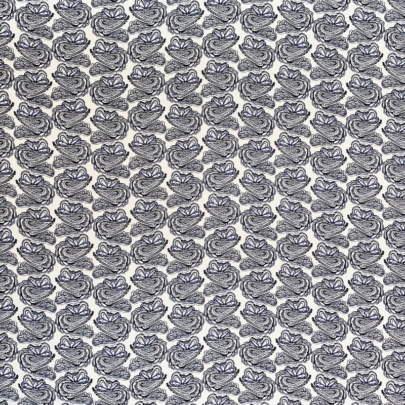 1 1/2 YD PC-Black-White-Blue Paisley Silk Chiffon Designer Remnant Fabric