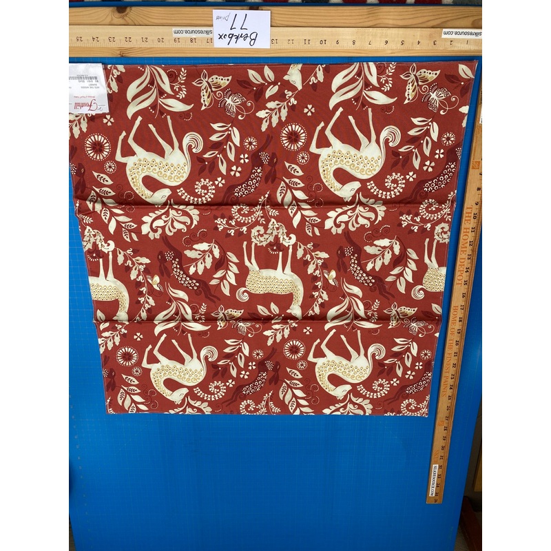 17 Berkbox77 Square Printed Fabrics by Fonthill Into the Woods Sunset Red Beige Deer Rabbit Hare Horse Cotton MSRP USD 204/Y