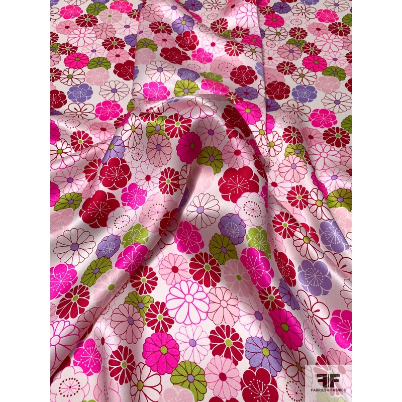 Daisy Graphic Printed Silk Charmeuse - Hot Pink / Red / Lime Green / Pink