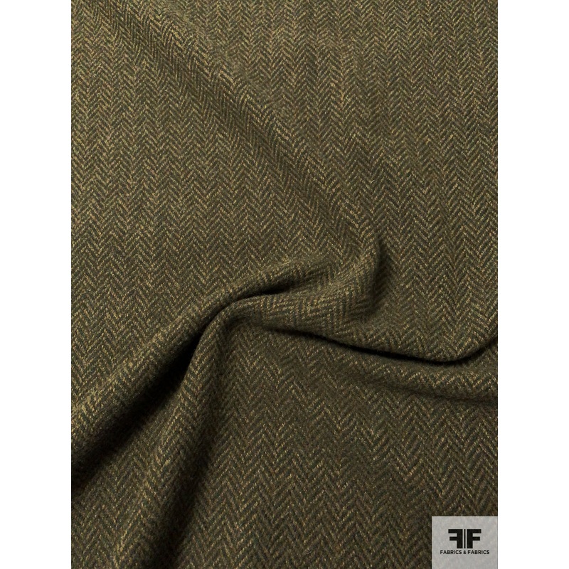 Herringbone Italian Wool - Army Green / Khaki Brown