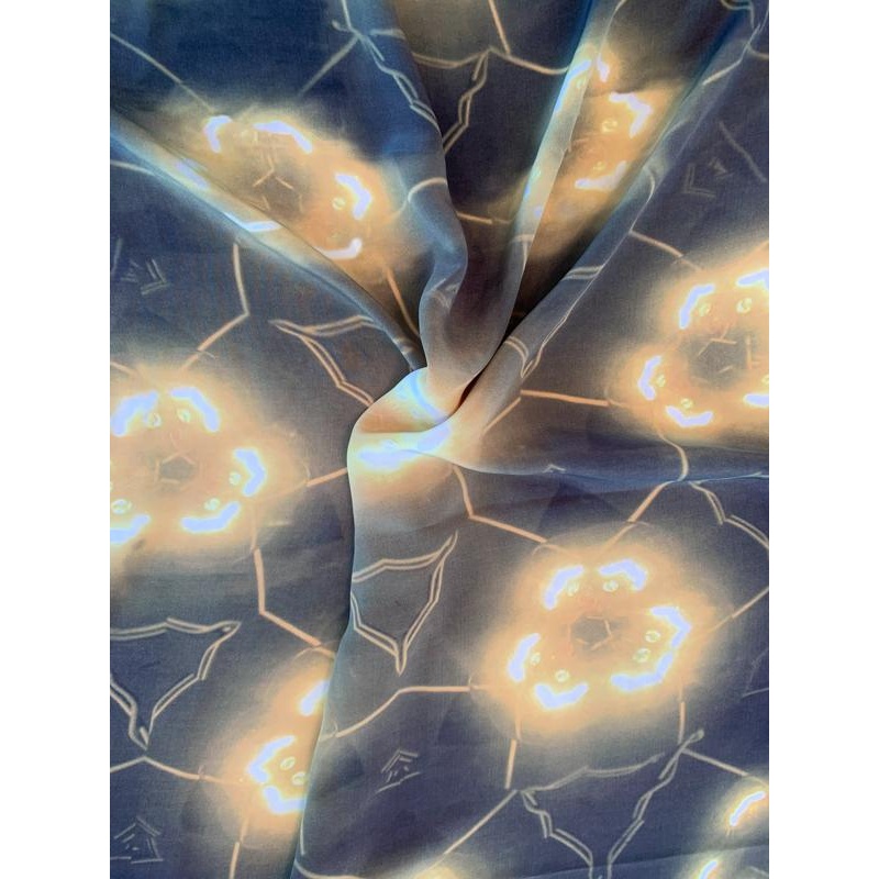 Radiating Lights Printed Silk Crepe de Chine - Yellow / Olive / Black