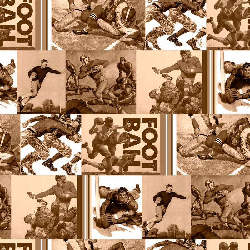 Saturday Evening Post - Vintage Gridiron - Sepia American Football Fabric